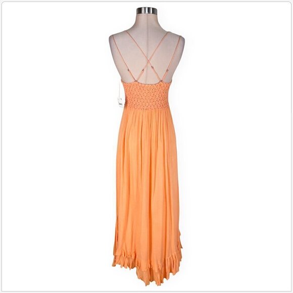 Free People FP One Adella Pretty Peach Lace Maxi Slip Dress Summer NWT NEW M - Picture 7 of 8